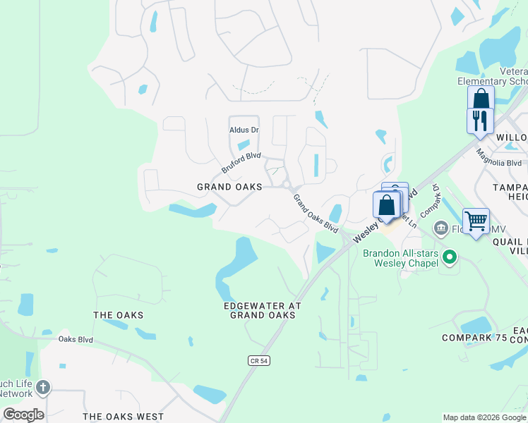 map of restaurants, bars, coffee shops, grocery stores, and more near 4607 Mcbrine Court in Land O' Lakes
