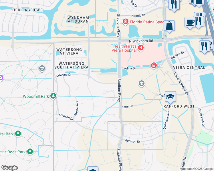 map of restaurants, bars, coffee shops, grocery stores, and more near 2667 Trasona Drive in Melbourne