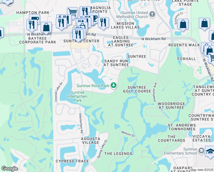 map of restaurants, bars, coffee shops, grocery stores, and more near 1070 Park Ridge Place in Melbourne