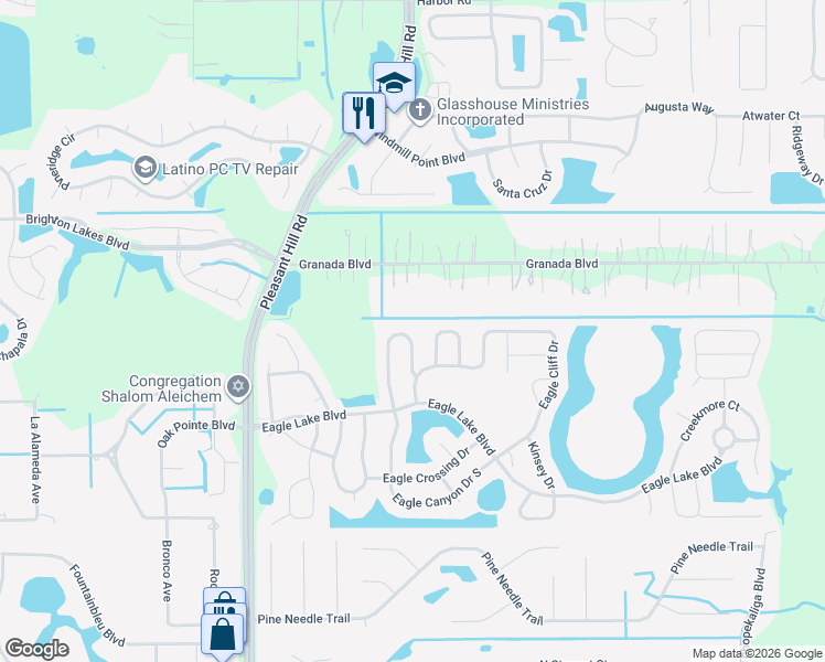 map of restaurants, bars, coffee shops, grocery stores, and more near 2634 Eagle Canyon Drive North in Kissimmee