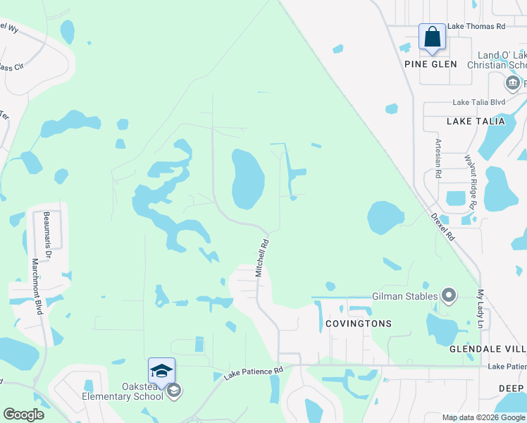 map of restaurants, bars, coffee shops, grocery stores, and more near 4543 Cobb Road in Land O' Lakes