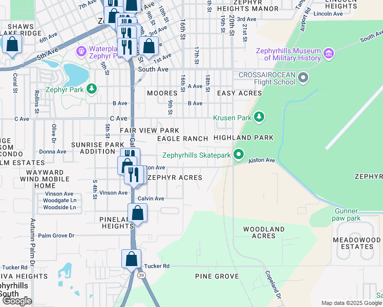 map of restaurants, bars, coffee shops, grocery stores, and more near 4537 Eagle Ranch Drive in Zephyrhills