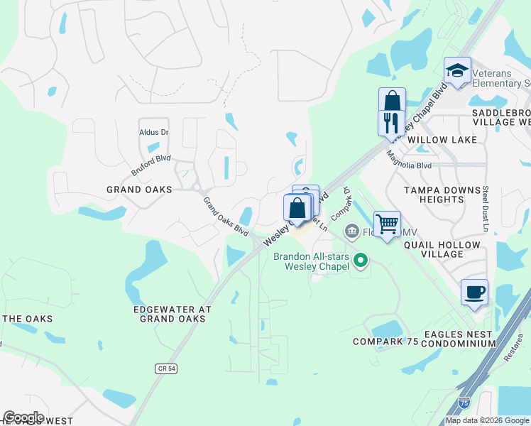 map of restaurants, bars, coffee shops, grocery stores, and more near 26215 Corkwood Court in Land O' Lakes