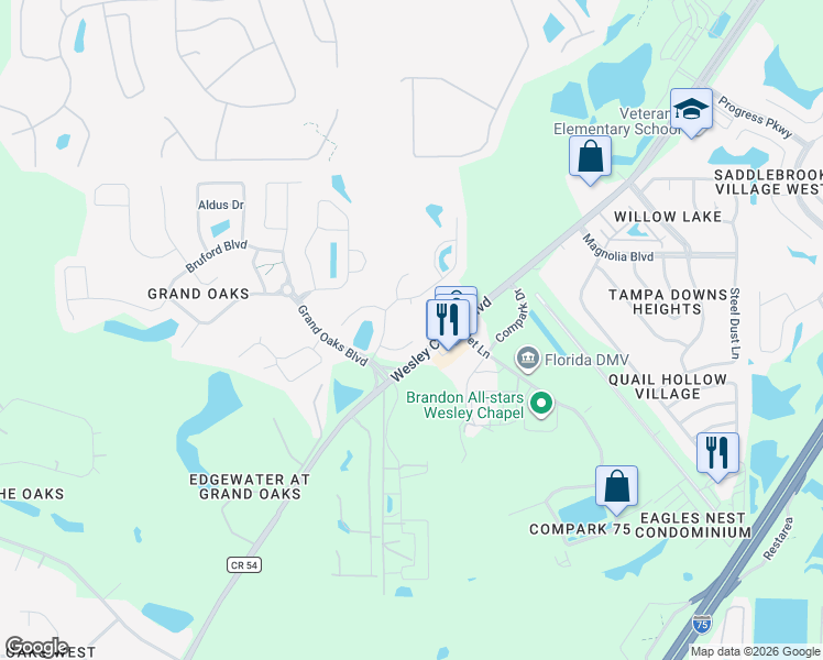 map of restaurants, bars, coffee shops, grocery stores, and more near 26215 Corkwood Court in Land O' Lakes
