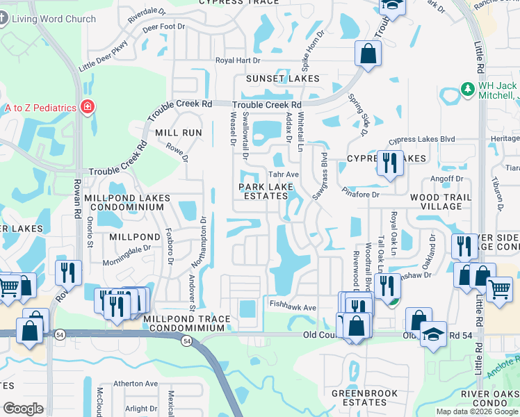 map of restaurants, bars, coffee shops, grocery stores, and more near 8127 Brown Pelican Avenue in New Port Richey