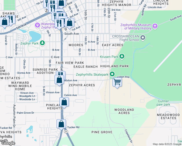 map of restaurants, bars, coffee shops, grocery stores, and more near 4537 Eagle Ranch Drive in Zephyrhills