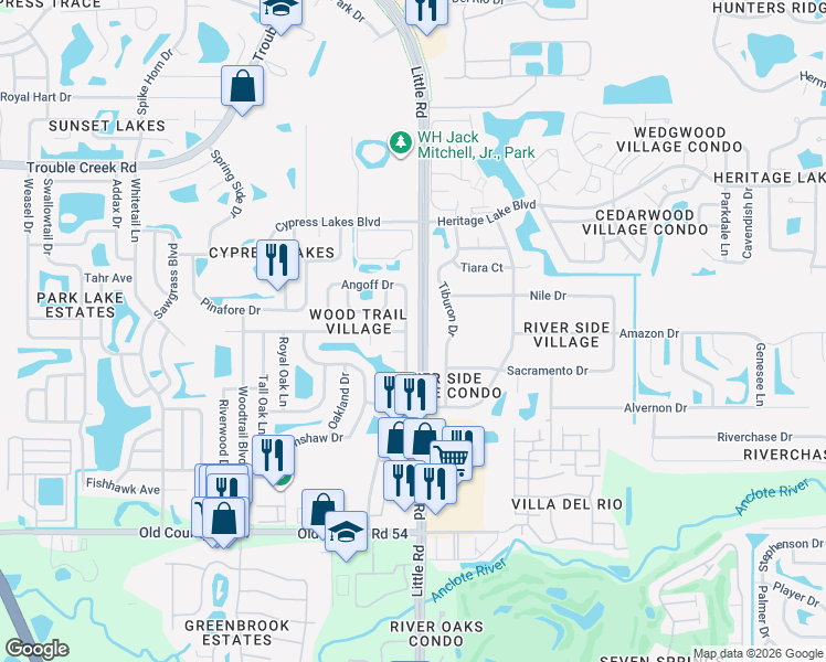 map of restaurants, bars, coffee shops, grocery stores, and more near 4440 County Breeze Dr in New Port Richey