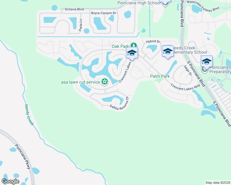 map of restaurants, bars, coffee shops, grocery stores, and more near 5368 Dahlia Reserve Drive in Kissimmee