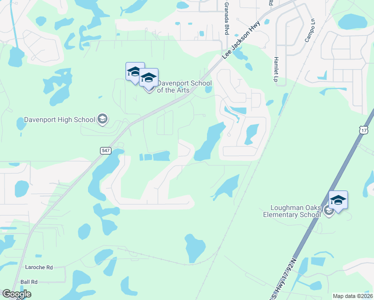map of restaurants, bars, coffee shops, grocery stores, and more near 357 Annabelle Way in Davenport