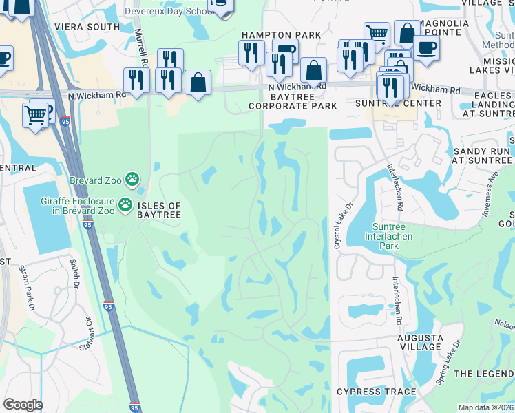 map of restaurants, bars, coffee shops, grocery stores, and more near 345 Baytree Drive in Melbourne