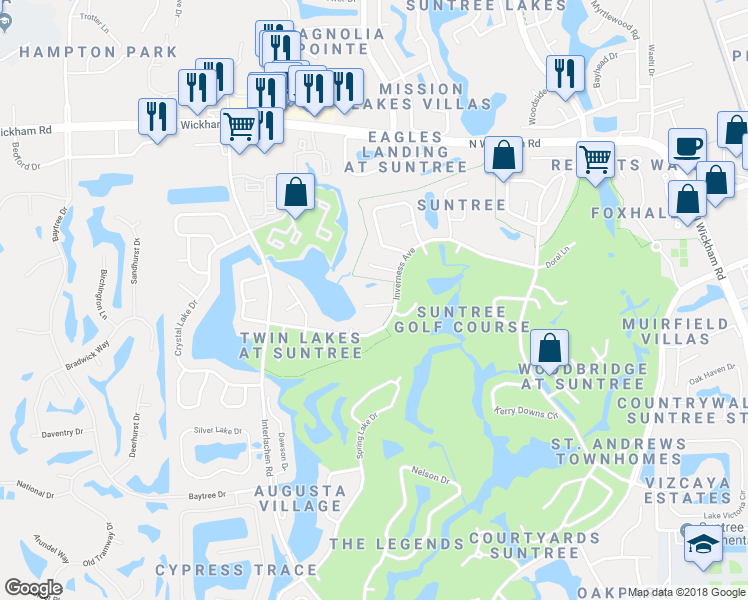 map of restaurants, bars, coffee shops, grocery stores, and more near 1040 Park Ridge Place in Melbourne