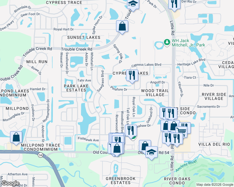 map of restaurants, bars, coffee shops, grocery stores, and more near 8513 Gum Tree Avenue in New Port Richey