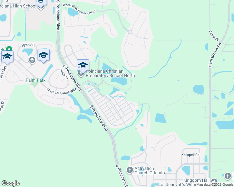 map of restaurants, bars, coffee shops, grocery stores, and more near 4953 Pall Mall Street East in Kissimmee
