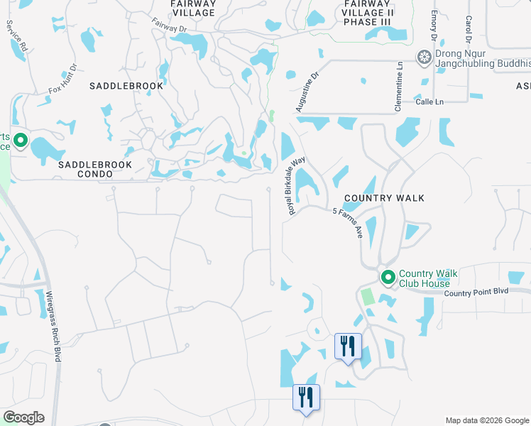 map of restaurants, bars, coffee shops, grocery stores, and more near Olympic Club Way in Wesley Chapel