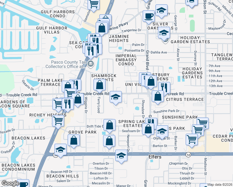 map of restaurants, bars, coffee shops, grocery stores, and more near Trouble Creek Rd & Audrey Ln in Elfers