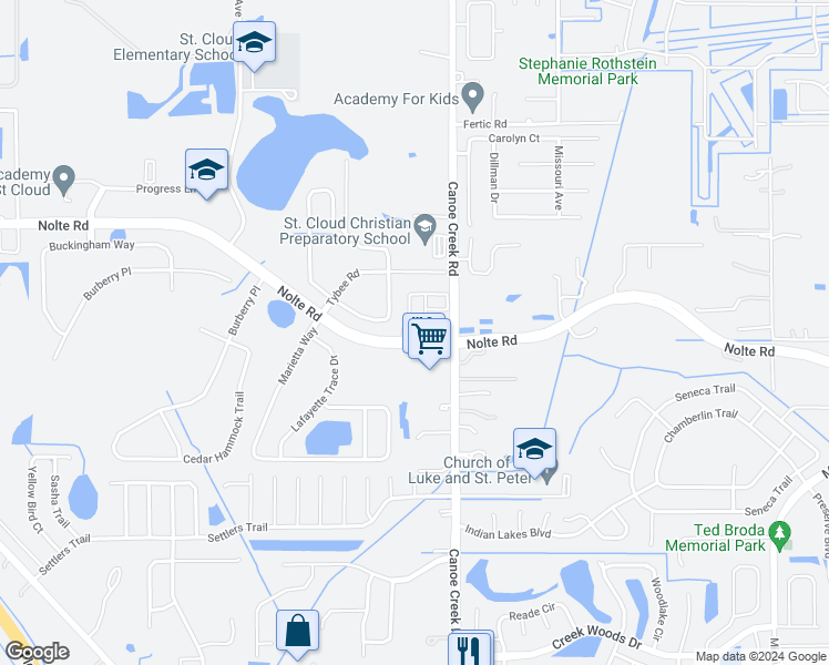map of restaurants, bars, coffee shops, grocery stores, and more near 3586 Sanctuary Drive in Saint Cloud