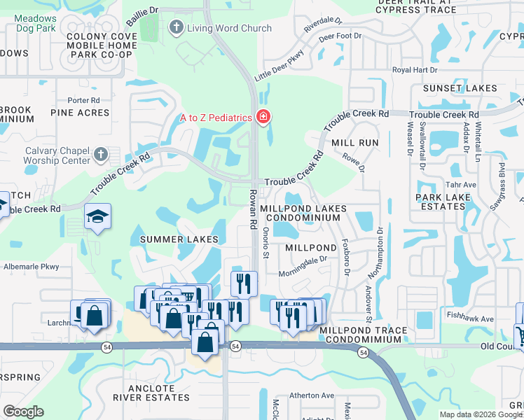 map of restaurants, bars, coffee shops, grocery stores, and more near 4449 Onorio Street in New Port Richey