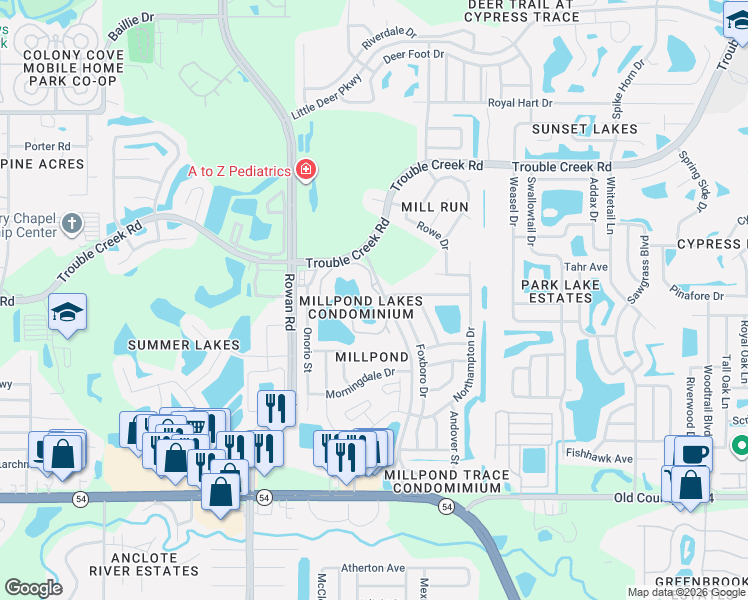 map of restaurants, bars, coffee shops, grocery stores, and more near 4443 Whitton Way in New Port Richey
