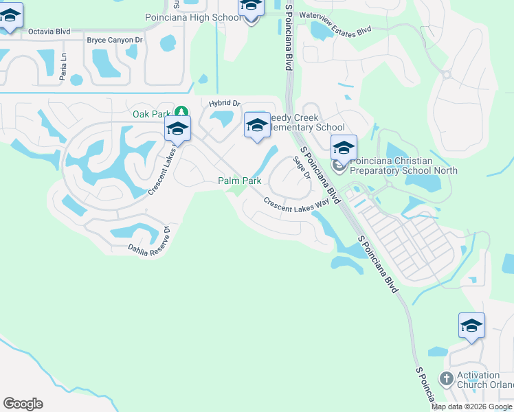 map of restaurants, bars, coffee shops, grocery stores, and more near 5104 Heatherstone Drive in Kissimmee