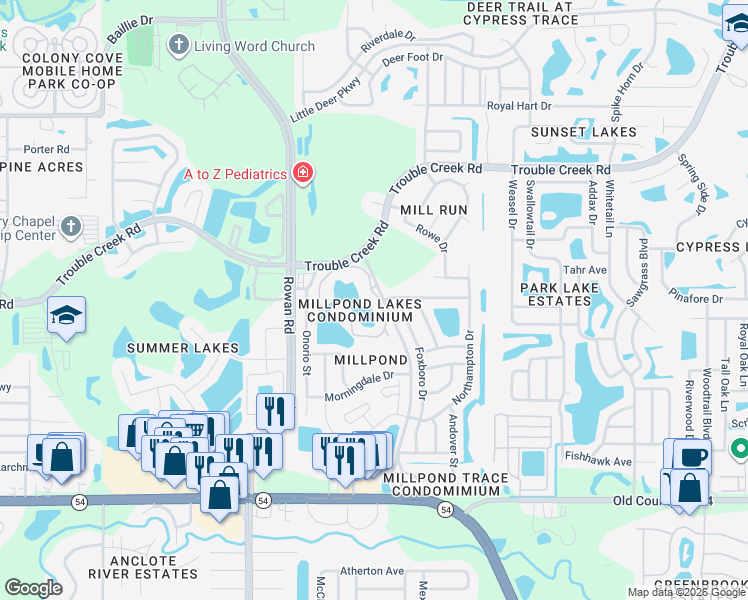 map of restaurants, bars, coffee shops, grocery stores, and more near 4443 Whitton Way in New Port Richey