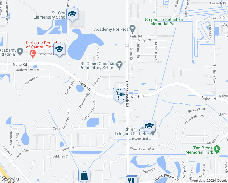 map of restaurants, bars, coffee shops, grocery stores, and more near 3579 Sanctuary Drive in Saint Cloud