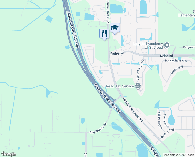 map of restaurants, bars, coffee shops, grocery stores, and more near 2535 Longpine Lane in St. Cloud