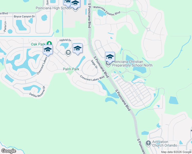 map of restaurants, bars, coffee shops, grocery stores, and more near 2563 Sage Drive in Kissimmee