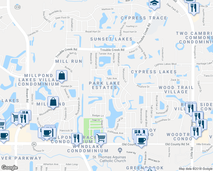 map of restaurants, bars, coffee shops, grocery stores, and more near 4518 Swallowtail Drive in New Port Richey