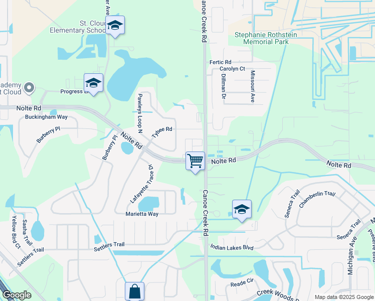 map of restaurants, bars, coffee shops, grocery stores, and more near 3574 Sanctuary Drive in Saint Cloud