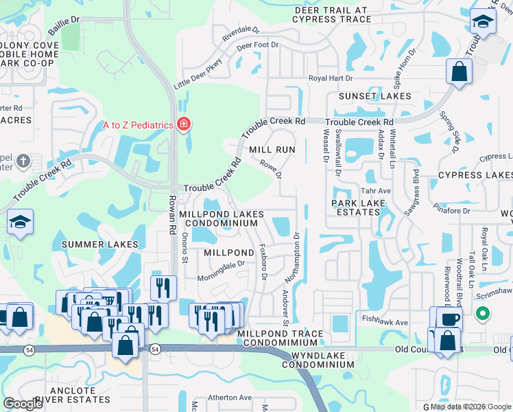map of restaurants, bars, coffee shops, grocery stores, and more near 7741 Hamlet Drive in New Port Richey