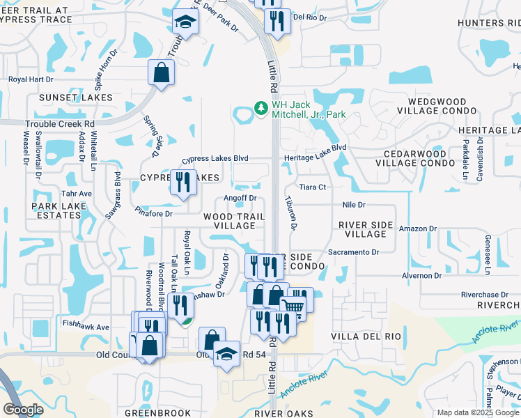 map of restaurants, bars, coffee shops, grocery stores, and more near 4523 County Breeze Drive in New Port Richey