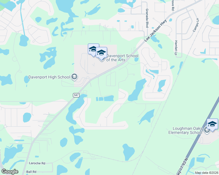 map of restaurants, bars, coffee shops, grocery stores, and more near 4835 County Road 547 in Davenport