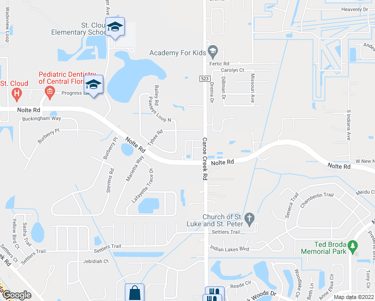 map of restaurants, bars, coffee shops, grocery stores, and more near 3572 Sanctuary Drive in Saint Cloud