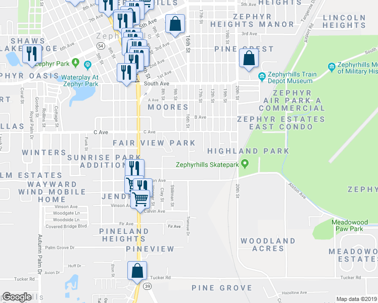 map of restaurants, bars, coffee shops, grocery stores, and more near 4620 Eagle Ranch Drive in Zephyrhills