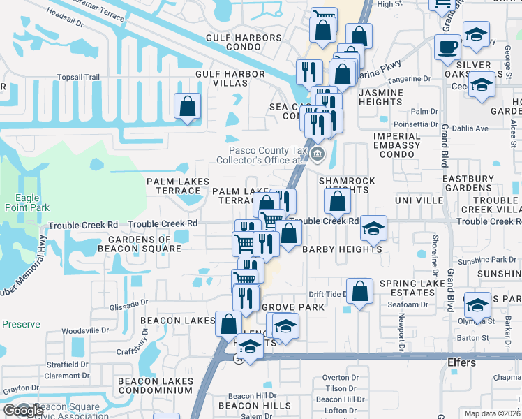 map of restaurants, bars, coffee shops, grocery stores, and more near 4535 U.S. 19 in Port Richey
