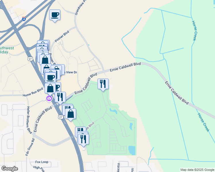 map of restaurants, bars, coffee shops, grocery stores, and more near 2349 Saint George Drive in Davenport