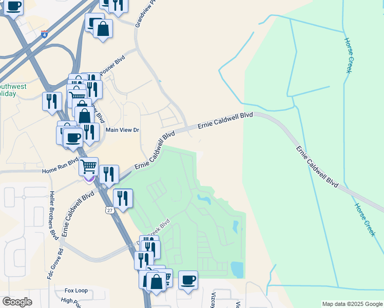 map of restaurants, bars, coffee shops, grocery stores, and more near 2349 Saint George Drive in Davenport