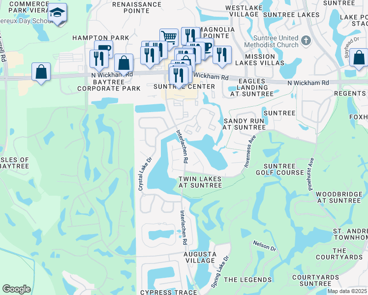 map of restaurants, bars, coffee shops, grocery stores, and more near 2218 Harbor Town Circle in Melbourne