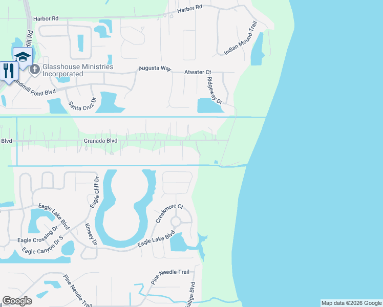 map of restaurants, bars, coffee shops, grocery stores, and more near 1650 Granada Boulevard in Kissimmee