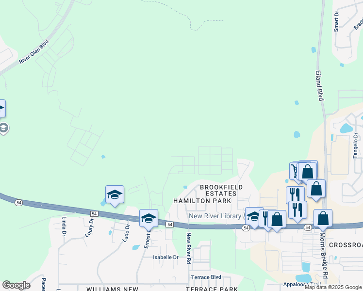 map of restaurants, bars, coffee shops, grocery stores, and more near 33619 State Road 54 in Zephyrhills