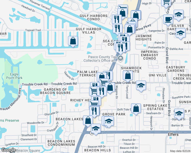 map of restaurants, bars, coffee shops, grocery stores, and more near 4534 Irene Loop in New Port Richey
