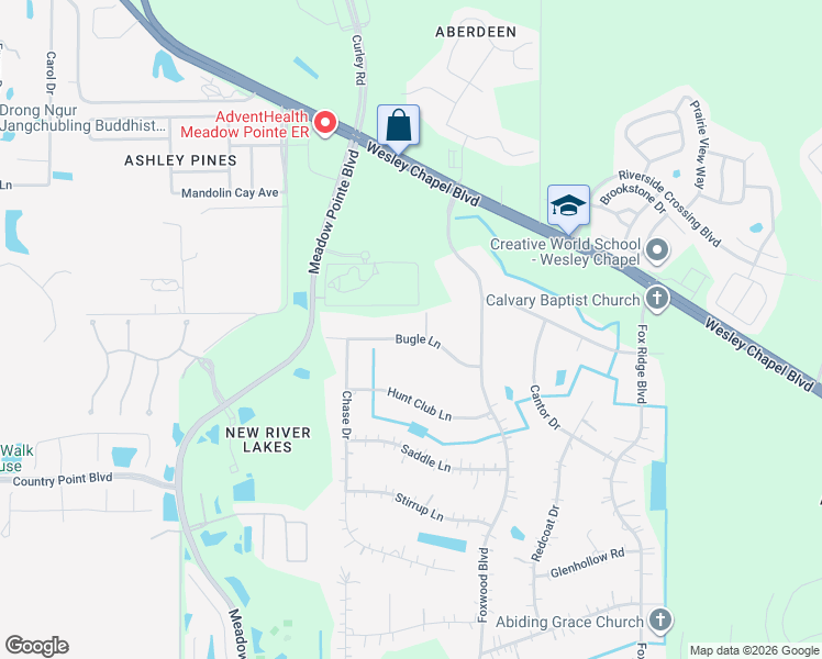 map of restaurants, bars, coffee shops, grocery stores, and more near 31519 Bugle Lane in Zephyrhills