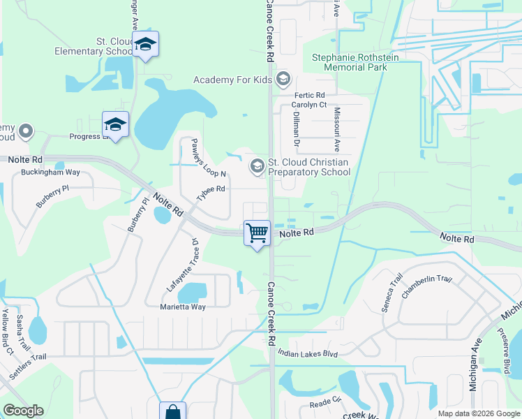 map of restaurants, bars, coffee shops, grocery stores, and more near 3536 Sanctuary Drive in St. Cloud