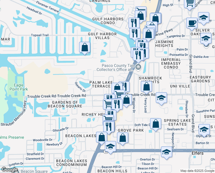 map of restaurants, bars, coffee shops, grocery stores, and more near 4540 Irene Loop in Port Richey