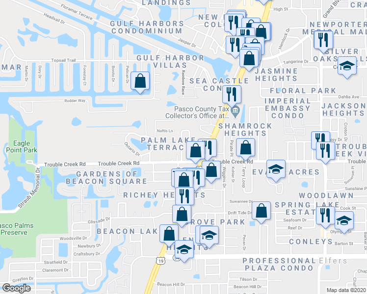 map of restaurants, bars, coffee shops, grocery stores, and more near 4540 Irene Loop in Port Richey
