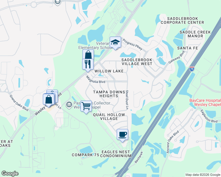 map of restaurants, bars, coffee shops, grocery stores, and more near 26786 Hickory Loop in Lutz