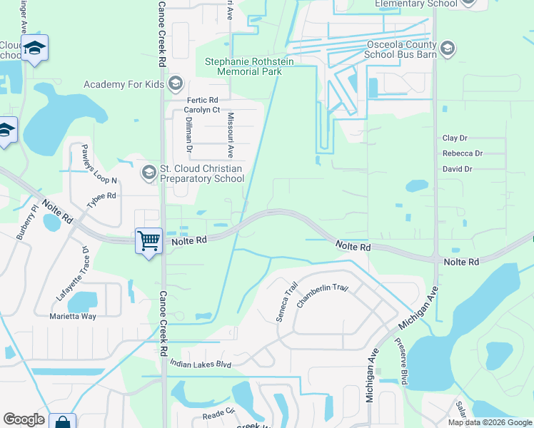map of restaurants, bars, coffee shops, grocery stores, and more near Nolte Road in St. Cloud