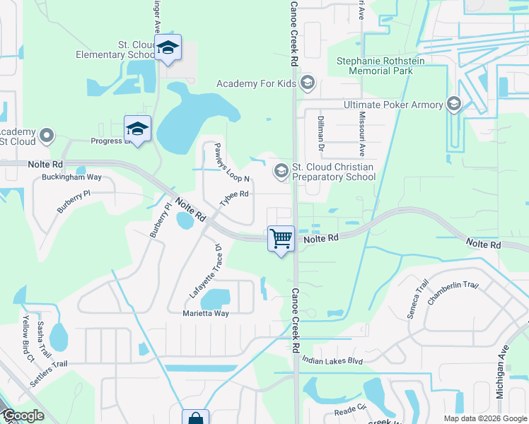 map of restaurants, bars, coffee shops, grocery stores, and more near 3531 Pawleys Loop South in St. Cloud