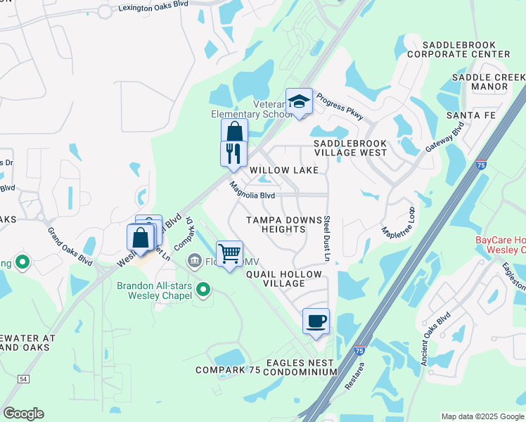 map of restaurants, bars, coffee shops, grocery stores, and more near 26720 Hickory Loop in Lutz