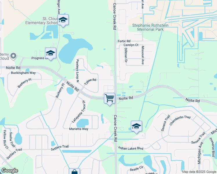 map of restaurants, bars, coffee shops, grocery stores, and more near 3536 Sanctuary Drive in St. Cloud